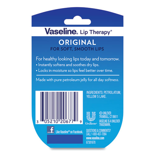 Image of Vaseline® Lip Therapy, Original, 0.25 Oz, Plastic Flip-Top Container