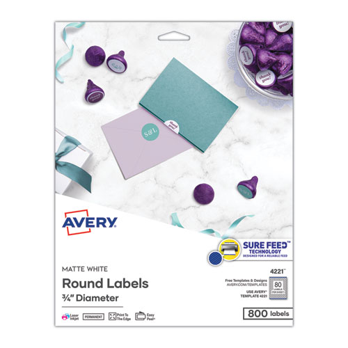 Avery® Printable Self-Adhesive Permanent ID Labels w/Sure Feed, 0.75" dia, Clear, 400/PK