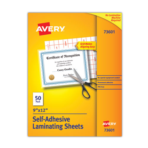 Avery® Clear Self-Adhesive Laminating Sheets, 3 mil, 9" x 12", Matte Clear, 50/Box