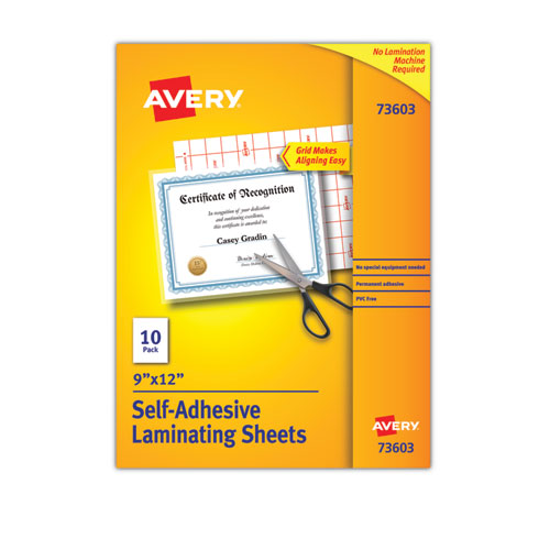 Image of Clear Self-Adhesive Laminating Sheets, 3 mil, 9" x 12", Matte Clear, 10/Pack
