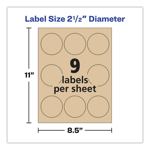 Image of Avery® Round Brown Kraft Print-To-The-Edge Labels, 2.5" Dia, 225/Pk