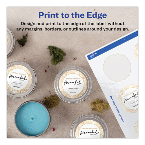 Image of Avery® Round Print-To-The Edge Labels With Sure Feed And Easy Peel, 2" Dia, Glossy White, 120/Pk