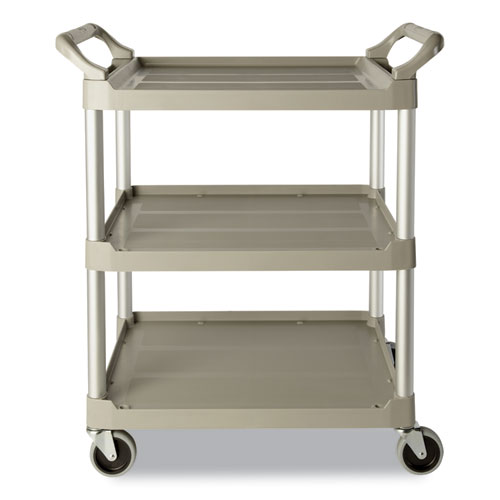 Rubbermaid® Commercial Three-Shelf Service Cart, Plastic, 3 Shelves, 200 Lb Capacity, 18.63" X 33.63" X 37.75", Platinum