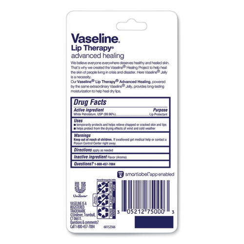 Image of Vaseline® Lip Therapy Advanced Lip Balm, Original, 0.35 Oz Tube, 72/Carton
