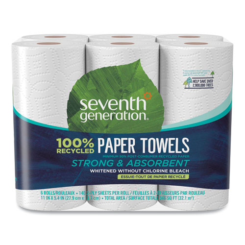 100% Recycled Paper Towel Rolls, 2-Ply, 11 x 5.4 Sheets, 140 Sheets/RL, 6/PK SEV13731PK