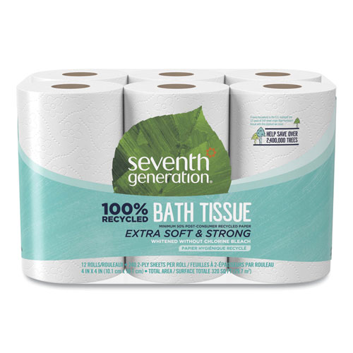 Seventh Generation® 100% Recycled Bathroom Tissue, Septic Safe, 2-Ply, White, 240 Sheets/Roll, 12 Rolls/Pack, 4 Packs/Carton
