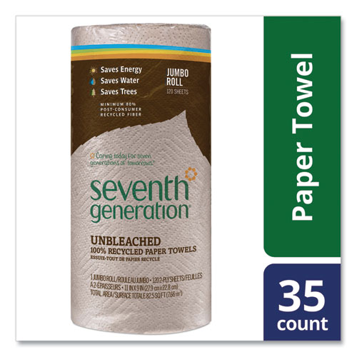 Natural Unbleached 100% Recycled Paper Kitchen Towel Rolls, 2-Ply, Individually Wrapped, 11 x 9, 120/Roll, 30 Rolls/Carton