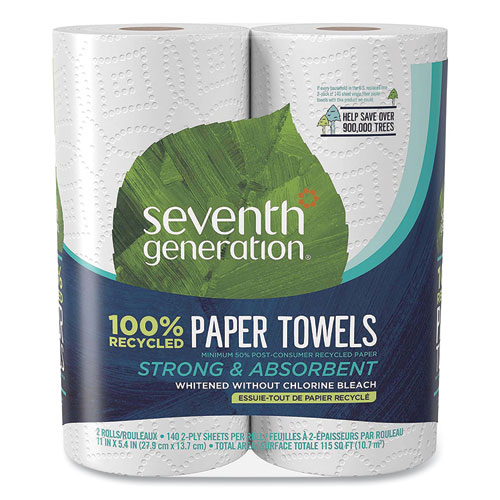 100% Recycled Paper Kitchen Towel Rolls, 2-Ply, 11 x 5.4, 140 Sheets/Roll, 2 Rolls/Pack, 12 Packs/Carton