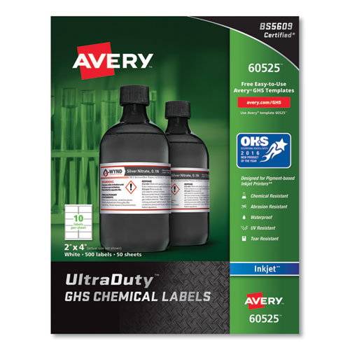 Image of Avery® Ultraduty Ghs Chemical Waterproof And Uv Resistant Labels, 2 X 4, White, 10/Sheet, 50 Sheets/Pack