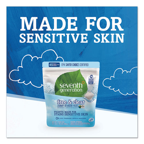 Image of Seventh Generation® Natural Laundry Detergent Packs, Powder, Unscented, 45 Packets/Pack