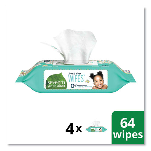 Image of Seventh Generation® Free And Clear Baby Wipes, 7 X 7, Refill, Unscented, White, 256/Pack, 3 Packs/Carton