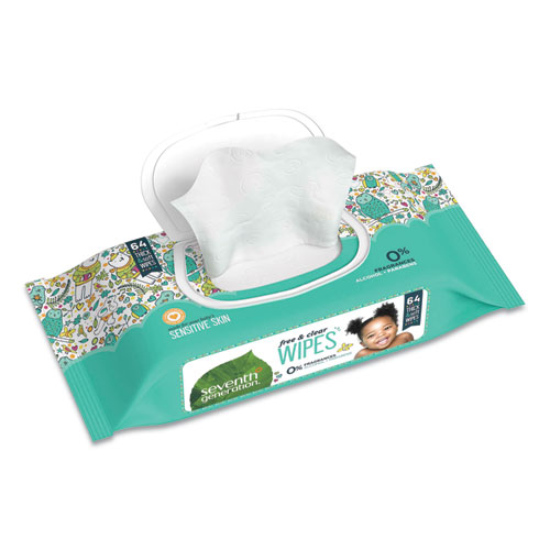 Free and Clear Baby Wipes, 7 x 7, Unscented, White, 64/Flip Top Pack, 12 Packs/Carton