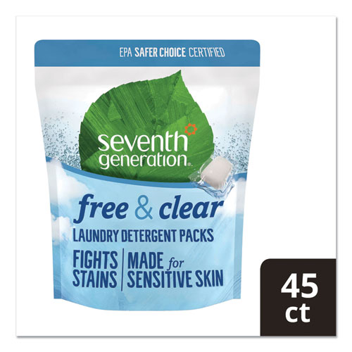 Image of Seventh Generation® Natural Laundry Detergent Packs, Powder, Unscented, 45 Packets/Pack, 8/Carton