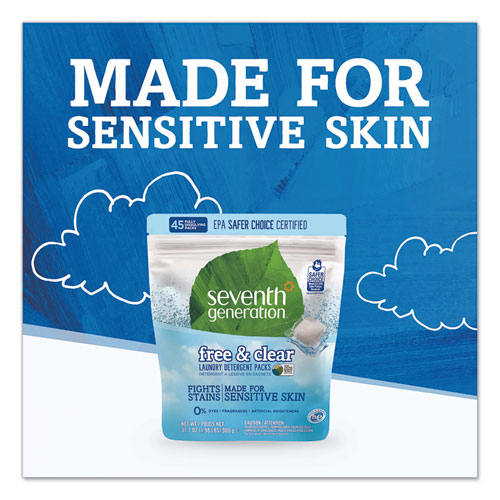 Image of Seventh Generation® Natural Laundry Detergent Packs, Powder, Unscented, 45 Packets/Pack, 8/Carton