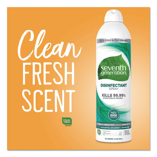 Image of Seventh Generation® Disinfectant Sprays, Eucalyptus/Spearmint/Thyme, 13.9 Oz Spray Bottle, 8/Carton