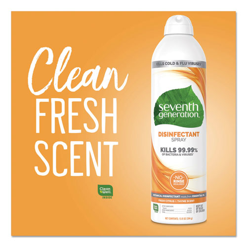 Image of Seventh Generation® Disinfectant Sprays, Fresh Citrus/Thyme, 13.9 Oz, Spray Bottle, 8/Carton