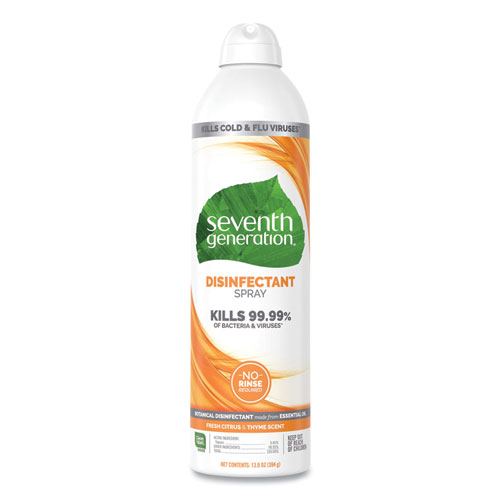Seventh Generation® Disinfectant Sprays, Fresh Citrus/Thyme, 13.9 oz, Spray Bottle, 8/Carton