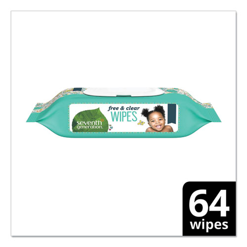 Image of Seventh Generation® Free And Clear Baby Wipes, 7 X 7, Unscented, White, 64/Flip-Top Pack