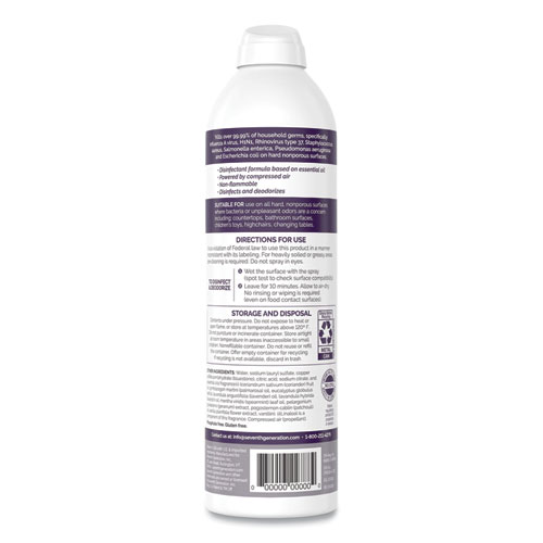 Image of Seventh Generation® Disinfectant Sprays, Lavender Vanilla/Thyme, 13.9 Oz Spray Bottle, 8/Carton
