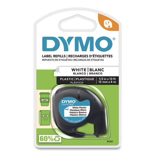 Dymo® Letratag Plastic Label Tape Cassette, 0.5" X 13 Ft, White