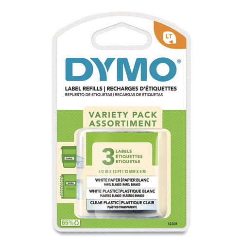 White Dymo LetraTag Pack Paper Label Refills Pack of 2 1/2 x 13 Ft.