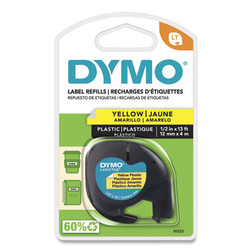 Image of LetraTag Plastic Label Tape Cassette, 0.5" x 13 ft, Yellow