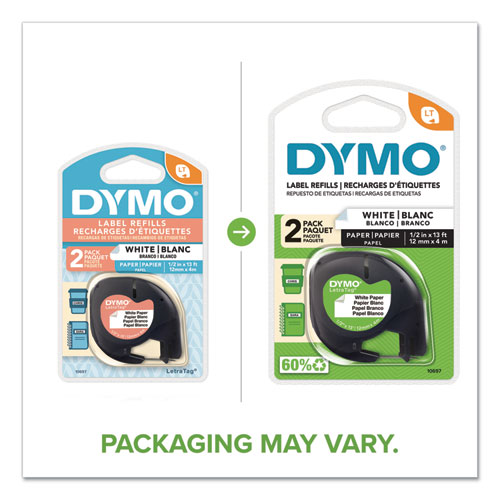 Image of Dymo® Letratag Paper Label Tape Cassettes, 0.5" X 13 Ft, White, 2/Pack