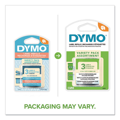 Image of Dymo® Letratag Paper/Plastic Label Tape Value Pack, 0.5" X 13 Ft, Assorted, 3/Pack