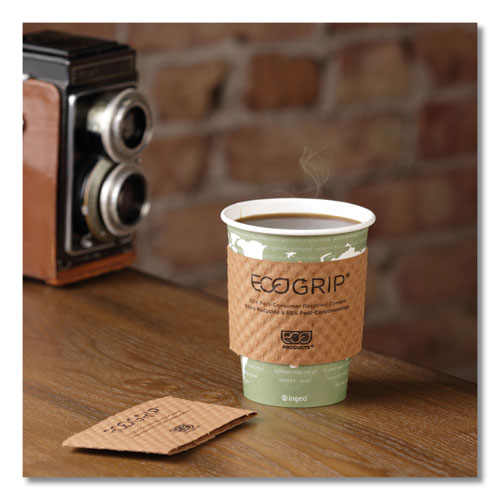 EcoGrip Hot Cup Sleeves - Renewable and Compostable, Fits 12, 16, 20, 24 oz Cups, Kraft, 1,300/Carton