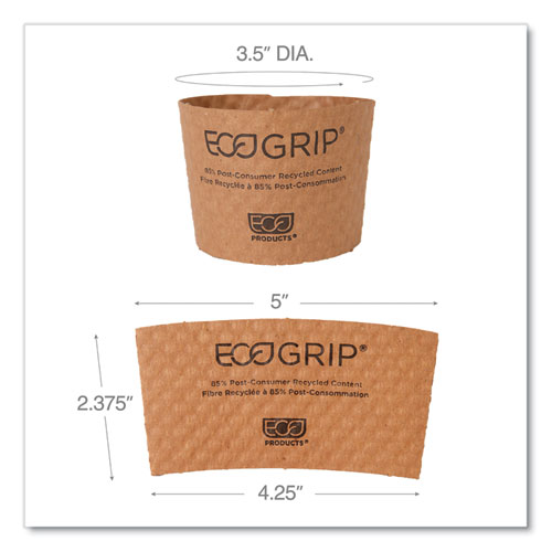 Image of Eco-Products® Ecogrip Hot Cup Sleeves - Renewable And Compostable, Fits 12, 16, 20, 24 Oz Cups, Kraft, 1,300/Carton