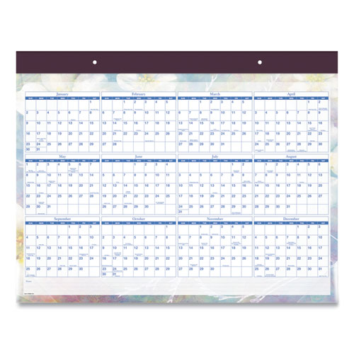 Image of At-A-Glance® Dreams Desk Pad Calendar, Seasonal Artwork, 21.75 X 17, White/Multicolor Sheets, Purple Binding, 12-Month (Jan To Dec): 2024