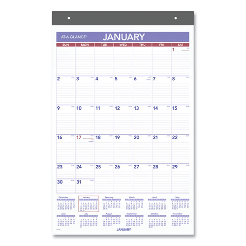 Repositionable Wall Calendar, 15.5 x 22.75, White/Blue/Red Sheets, 12-Month (Jan to Dec): 2023