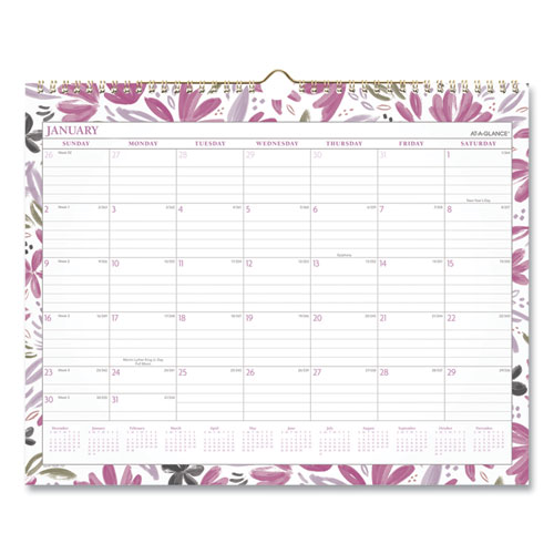 Badge Floral Wall Calendar, Badge Floral Formatting, 15 x 12, White/Multicolor Sheets, 12-Month (Jan to Dec): 2022