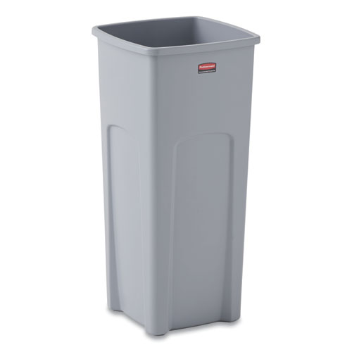 Image of Rubbermaid® Commercial Untouchable Square Waste Receptacle, 23 Gal, Plastic, Gray