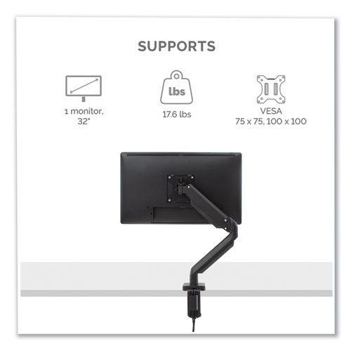 Image of Fellowes® Platinum Series Single Monitor Arm, For 30" Monitors, 360 Deg Rotation, 180 Deg Tilt, 360 Deg Pan, Black, Supports 20 Lb