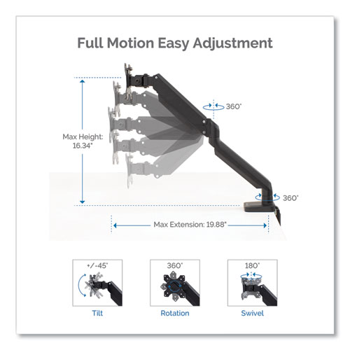 Image of Fellowes® Platinum Series Single Monitor Arm, For 30" Monitors, 360 Deg Rotation, 180 Deg Tilt, 360 Deg Pan, Black, Supports 20 Lb