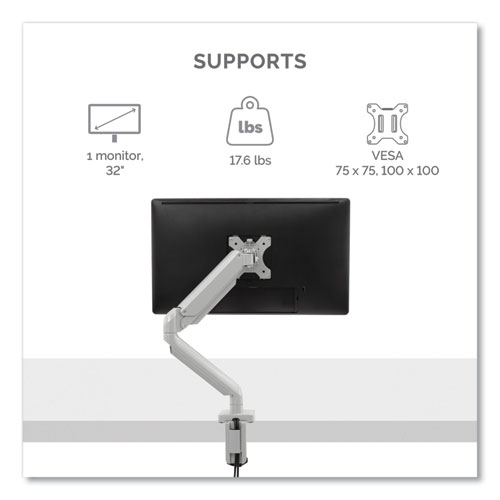 Image of Fellowes® Platinum Series Single Monitor Arm, For 27" Monitors, 360 Deg Rotation, 45 Deg Tilt, 180 Deg Pan, Silver, Supports 20 Lb