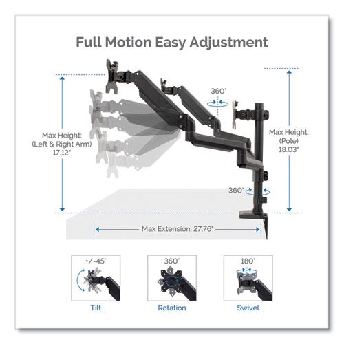 Image of Fellowes® Platinum Series Triple Monitor Arm For 27" Monitors, 360 Deg Rotation, +85/-20 Deg Tilt, 360 Deg Pan, Black, Supports 20 Lb