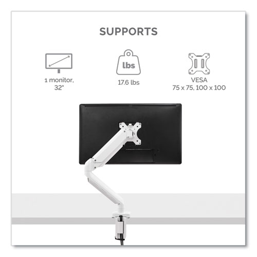 Image of Fellowes® Platinum Series Single Monitor Arm, For 27" Monitors, 360 Deg Rotation, 45 Deg Tilt, 180 Deg Pan, White, Supports 20 Lb
