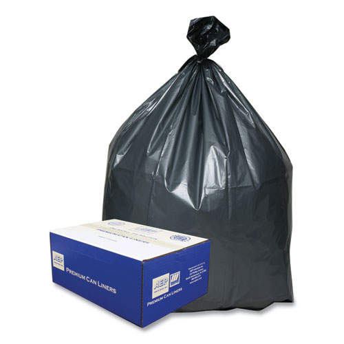 Image of Platinum Plus® Can Liners, 60 Gal, 1.55 Mil, 39" X 56", Gray, 10 Bags/Roll, 5 Rolls/Carton