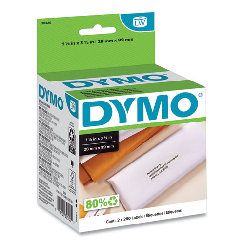 Dymo LabelWriter 1-Up File Folder Labels, 0.56 x 3.43, White, 130/Roll, 2 Rolls/Pack