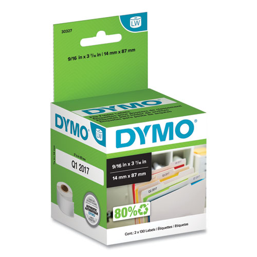 Image of Dymo® Labelwriter 1-Up File Folder Labels, 0.56" X 3.43", White, 130 Labels Roll, 2 Rolls/Pack