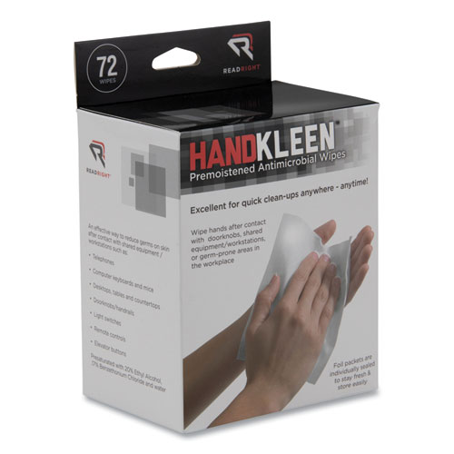 HandKleen Premoistened Antibacterial Wipes, 7 x 5, Foil Packet, Unscented, White, 72/Box
