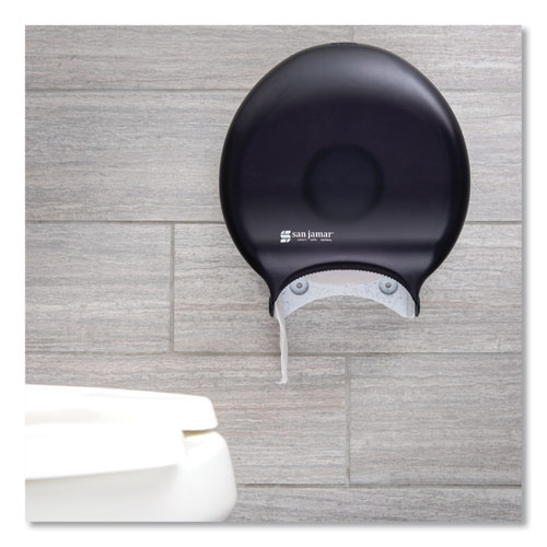 Image of Single 9" Jumbo Bath Tissue Dispenser, Classic, 10.25 x 5.63 x 12, Transparent Black Pearl