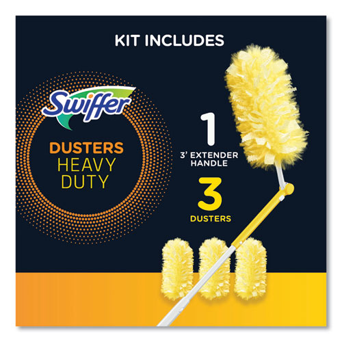 Image of Swiffer® Heavy Duty Dusters With Extendable Handle, Plastic Handle Extends To 3 Ft, 1 Handle And 3 Dusters/Kit, 6 Kits/Carton