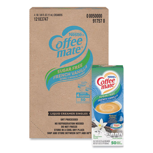 Coffee mate® Liquid Coffee Creamer, Sugar Free French Vanilla, 0.38 oz Mini Cups, 50/Box, 4 Boxes/Carton, 200 Total/Carton