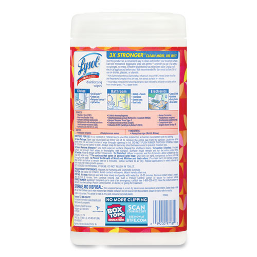 Image of Lysol® Brand Disinfecting Wipes, 1-Ply, 7 X 7.25, Mango And Hibiscus, White, 80 Wipes/Canister, 6 Canisters/Carton