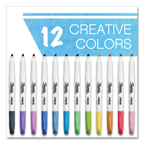 Image of Sharpie® S-Note Creative Markers, Assorted Ink Colors, Chisel Tip, Assorted Barrel Colors, 12/Pack
