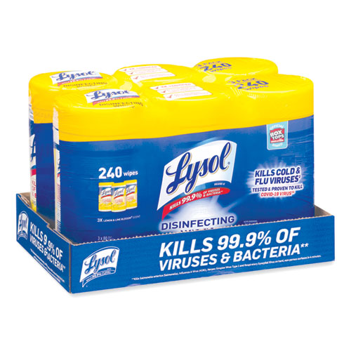Disinfecting Wipes, 7 x 7.25, Lemon and Lime Blossom, 80 Wipes/Canister, 3 Canisters/Pack, 2 Packs/Carton