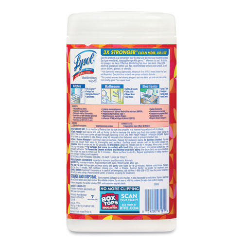 Image of Lysol® Brand Disinfecting Wipes, 1-Ply, 7 X 7.25, Mango And Hibiscus, White, 80 Wipes/Canister